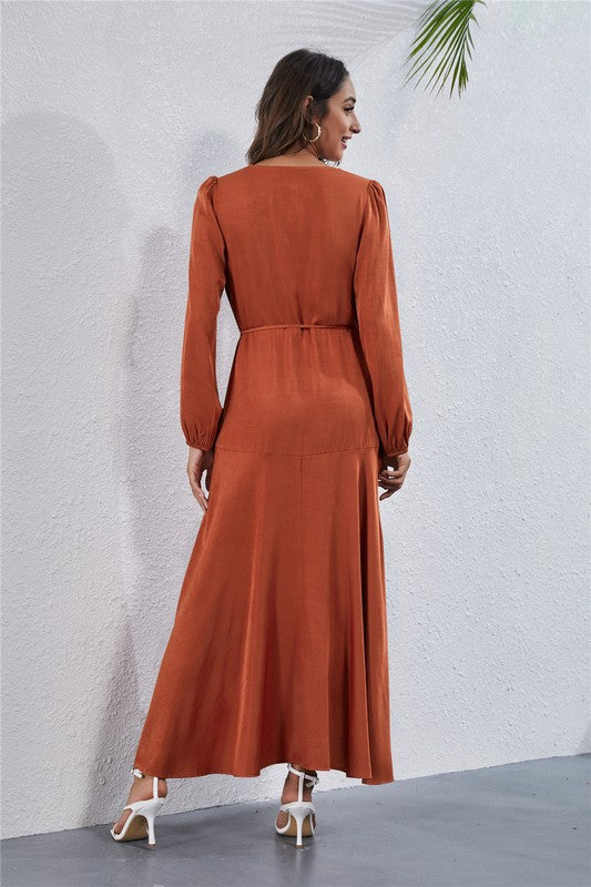 Elegant Annva Women's V-Neck Long Sleeve Maxi Dress for Effortless Style