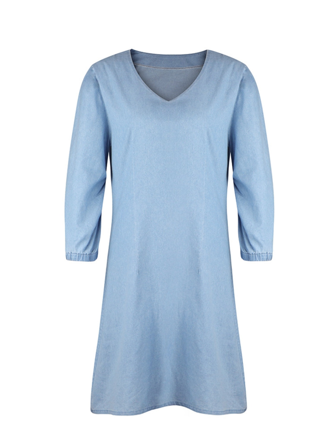 Chic V-Neck Denim Dress with Stylish Half Sleeves