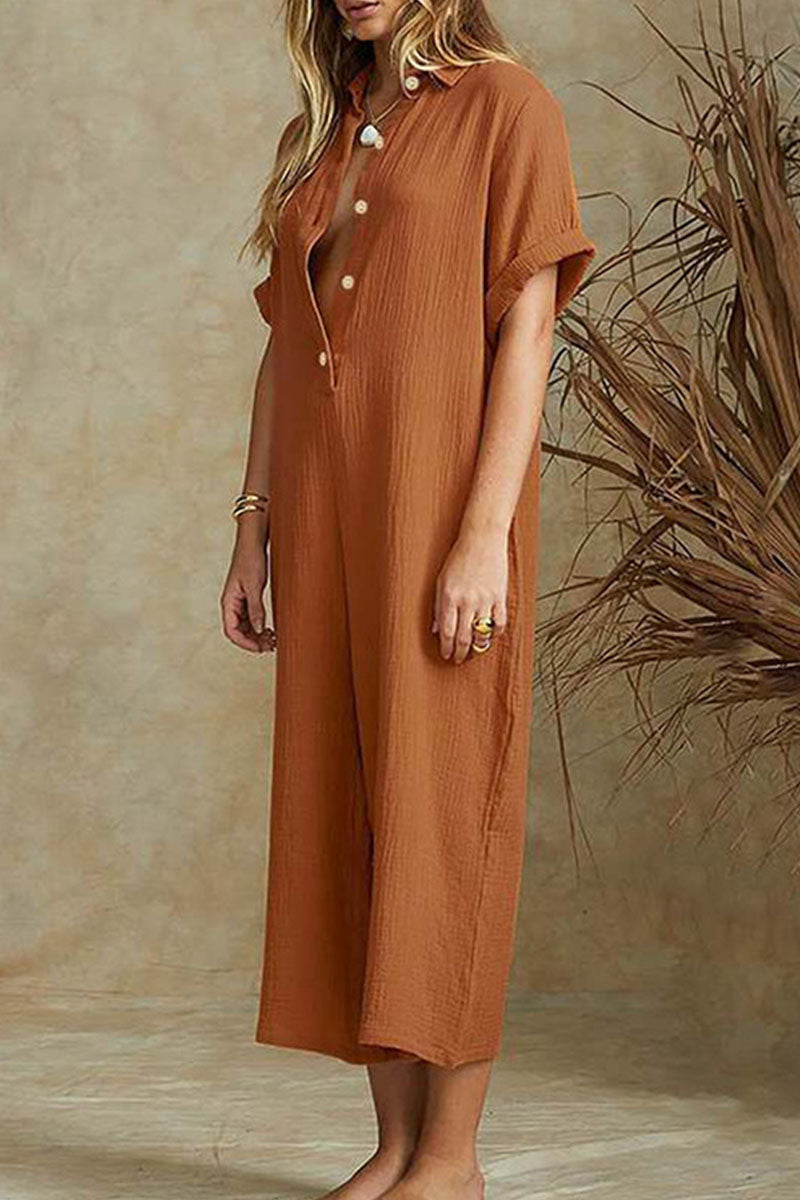 Chic Women's Notch Collar Relaxed Jumpsuit for Effortless Style