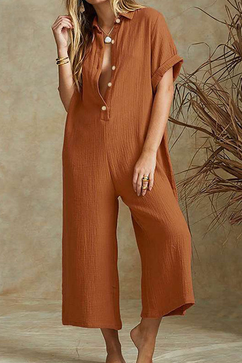 Chic Women's Notch Collar Relaxed Jumpsuit for Effortless Style