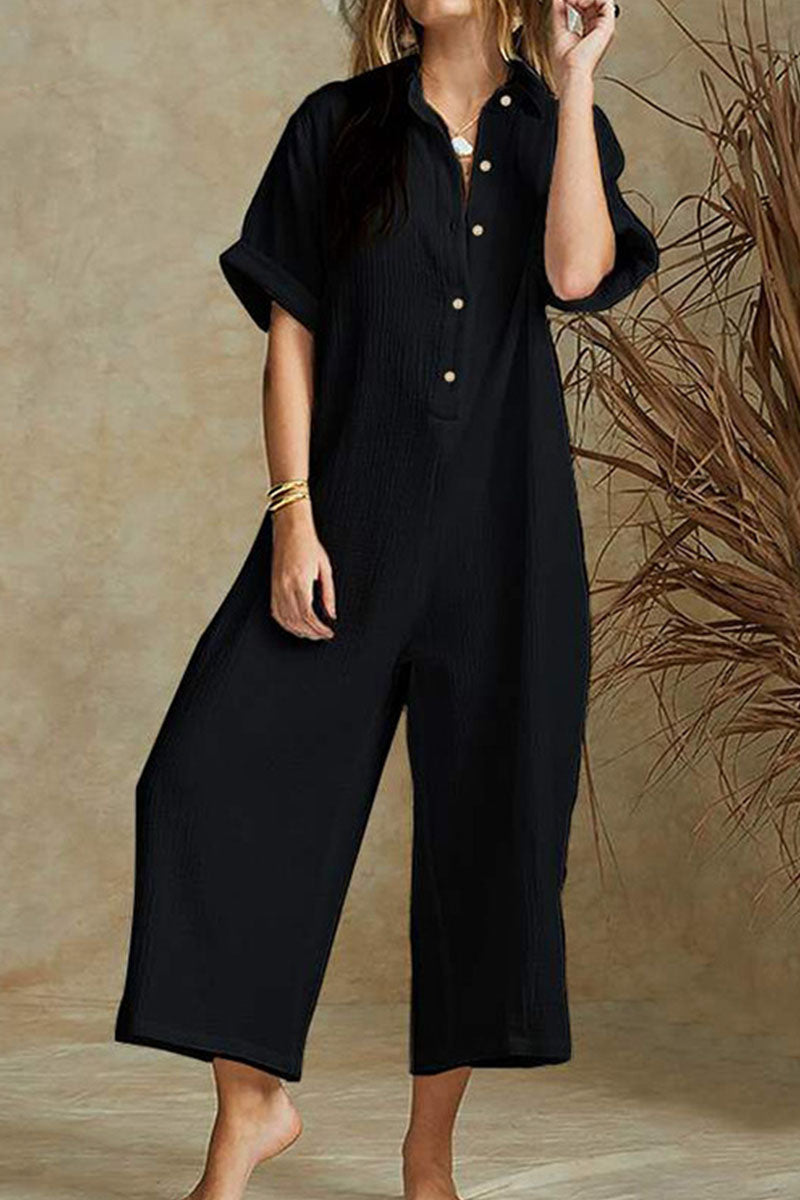 Chic Women's Notch Collar Relaxed Jumpsuit for Effortless Style