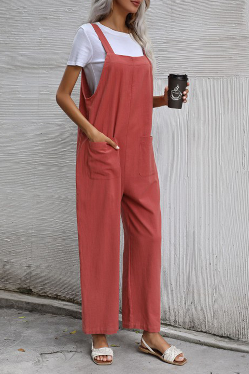 Chic Women's Straight Leg Jumpsuit with Pockets and Button Detail