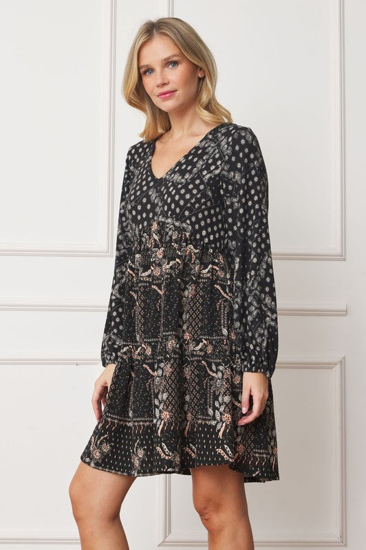 Chic Plus Size Surplice Midi Dress with Peasant Sleeves