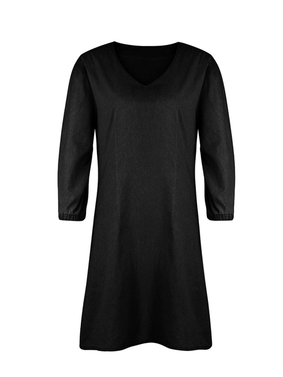 Chic V-Neck Denim Dress with Stylish Half Sleeves