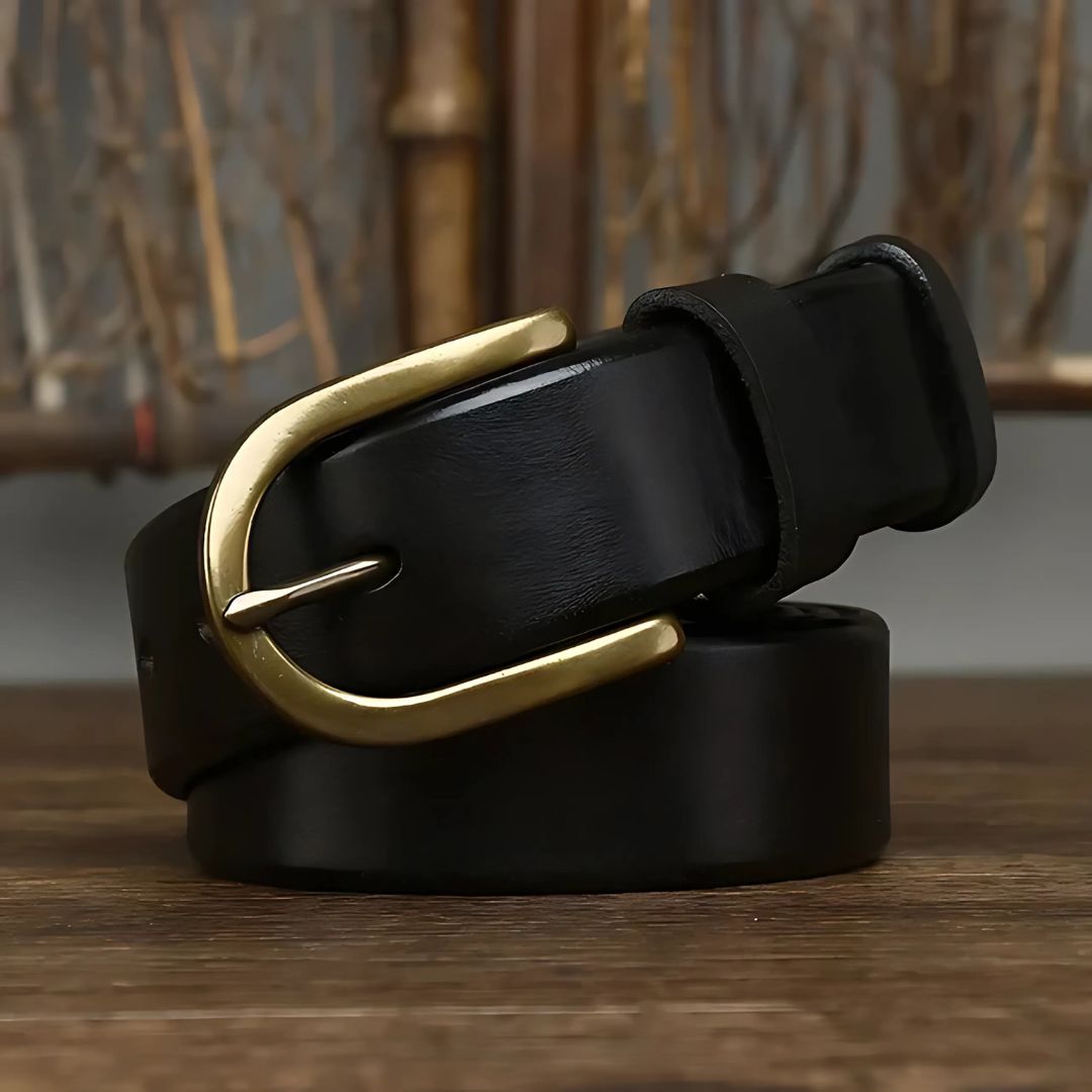 Stylish Men's Authentic Leather Belt with Elegant Brass Buckle
