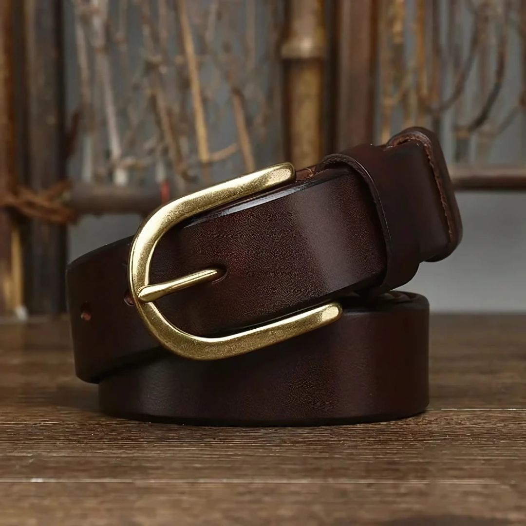 Stylish Men's Authentic Leather Belt with Elegant Brass Buckle