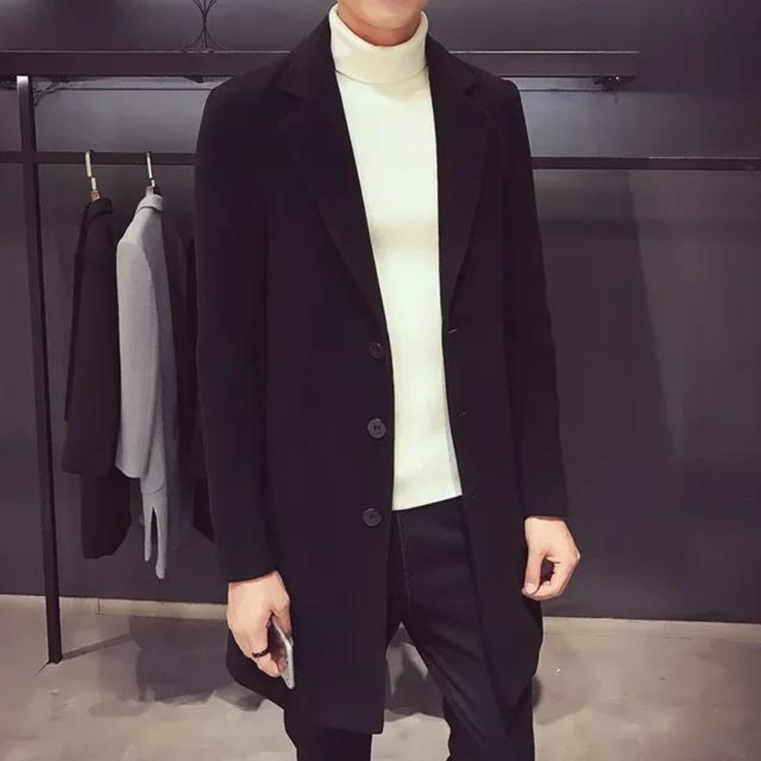 Stylish Men's Long Wool Coat for Cozy Winter Comfort