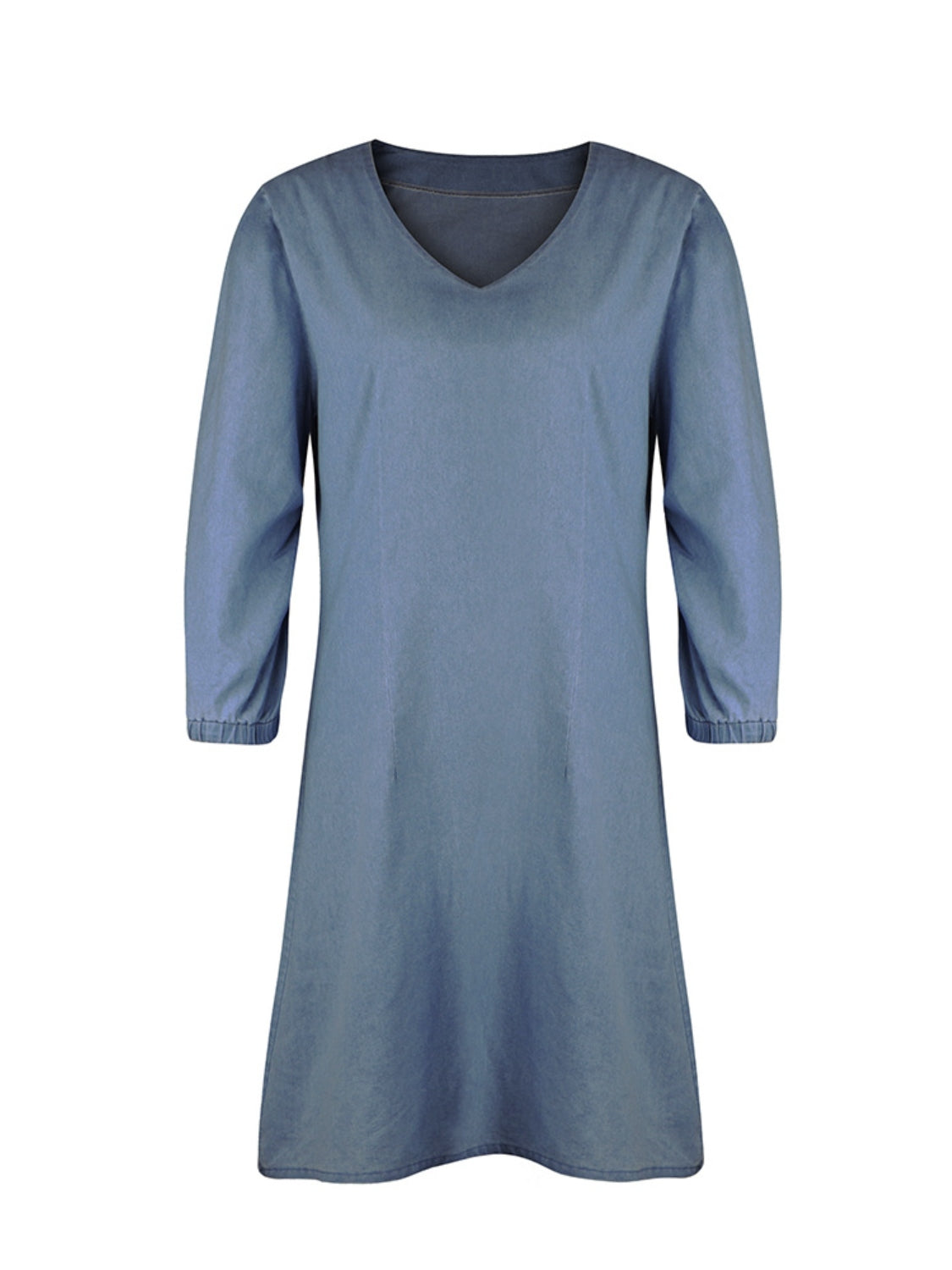 Chic V-Neck Denim Dress with Stylish Half Sleeves