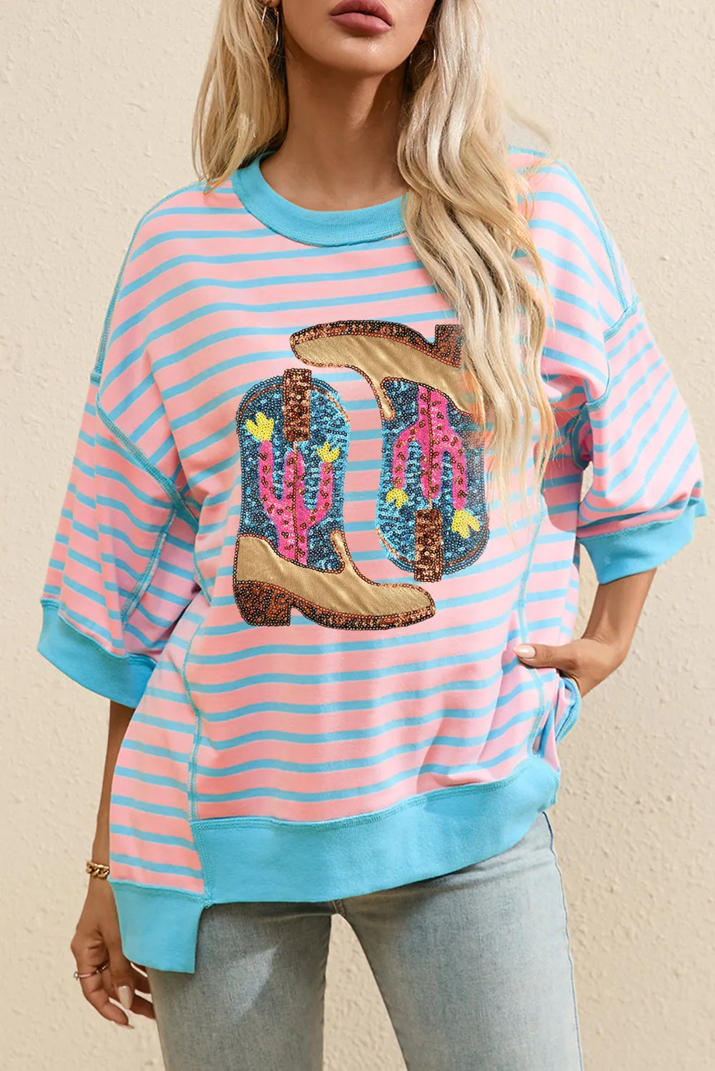 Stylish Striped Round Neck Half Sleeve T-Shirt