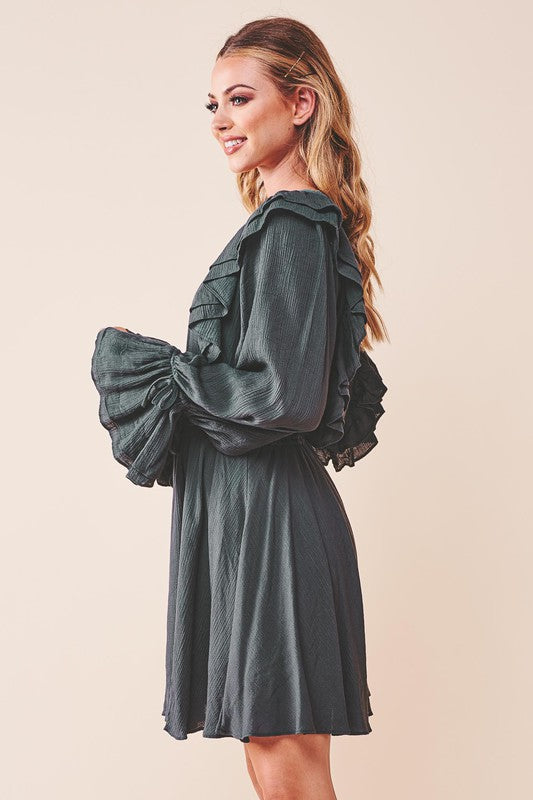 Chic Ruffle Surplice Mini Dress with Tied Detail