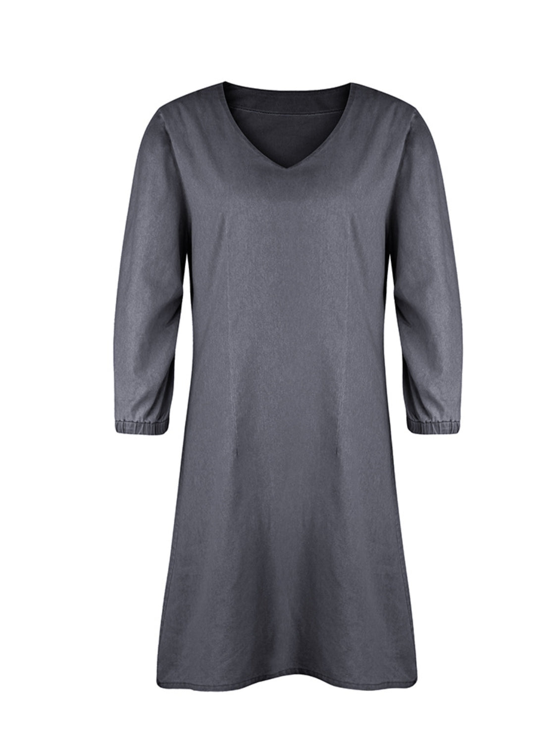 Chic V-Neck Denim Dress with Stylish Half Sleeves