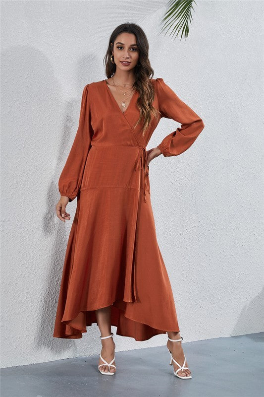 Elegant Annva Women's V-Neck Long Sleeve Maxi Dress for Effortless Style