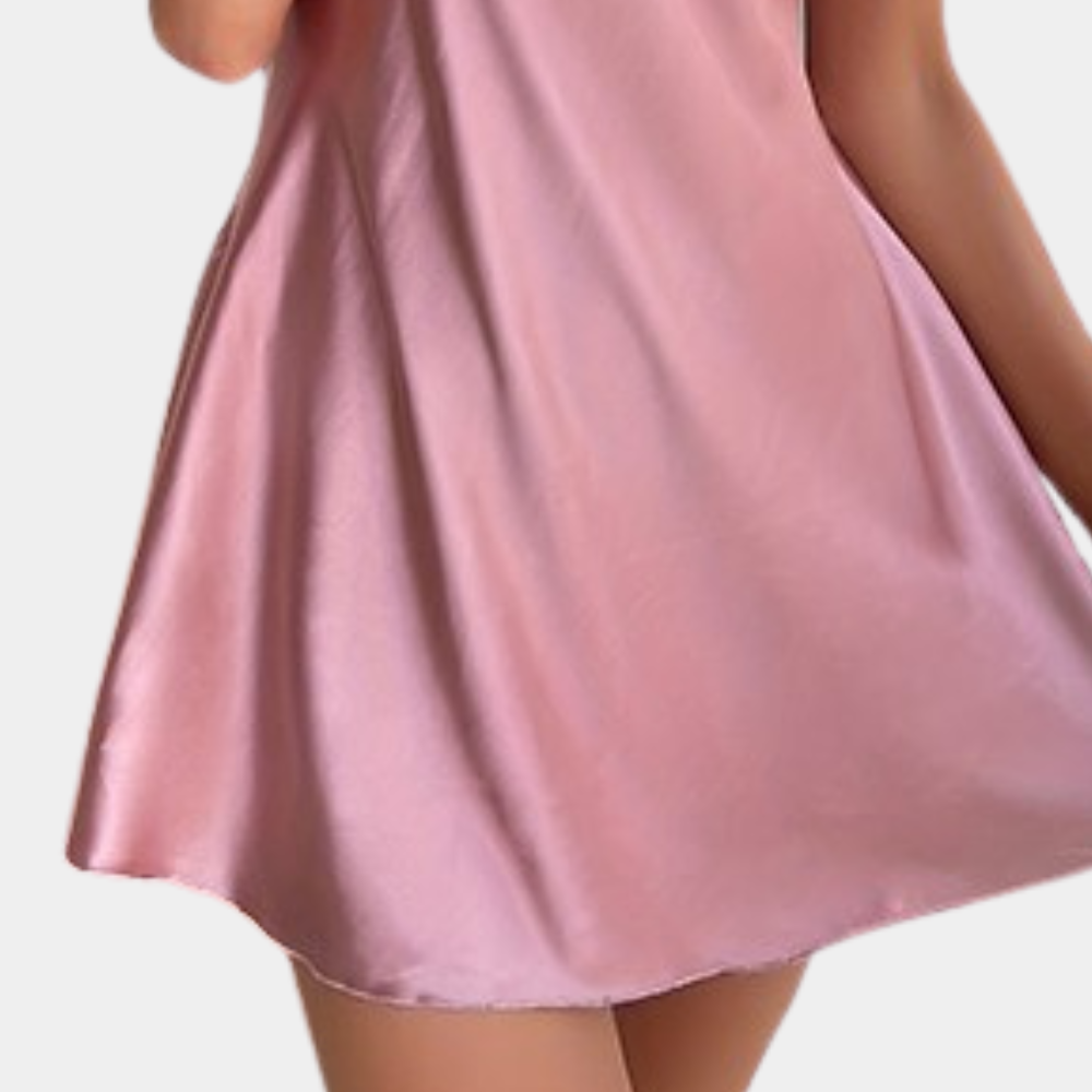Elegant V-Neck Satin Silk Feel Slip Dress with Spaghetti Straps β Perfect Nightwear for Women