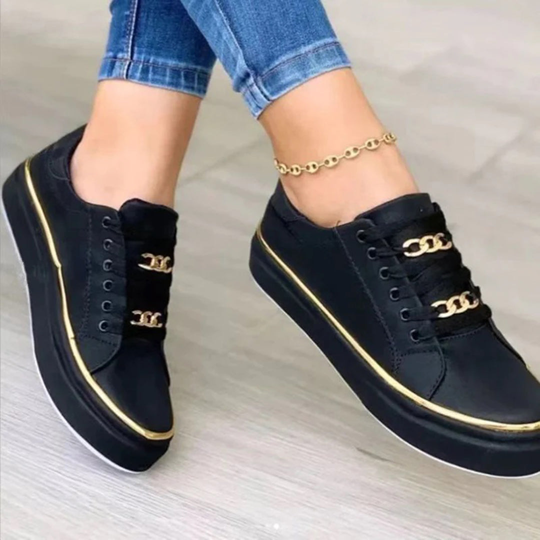 Chic Women's White Sneakers with Elegant Gold Highlights