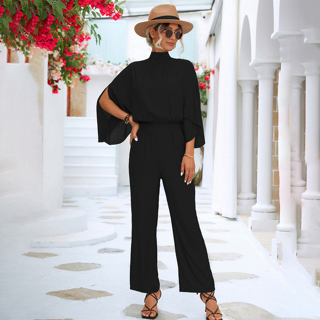 Chic Women's Jumpsuit with Flowing Batwing Sleeves