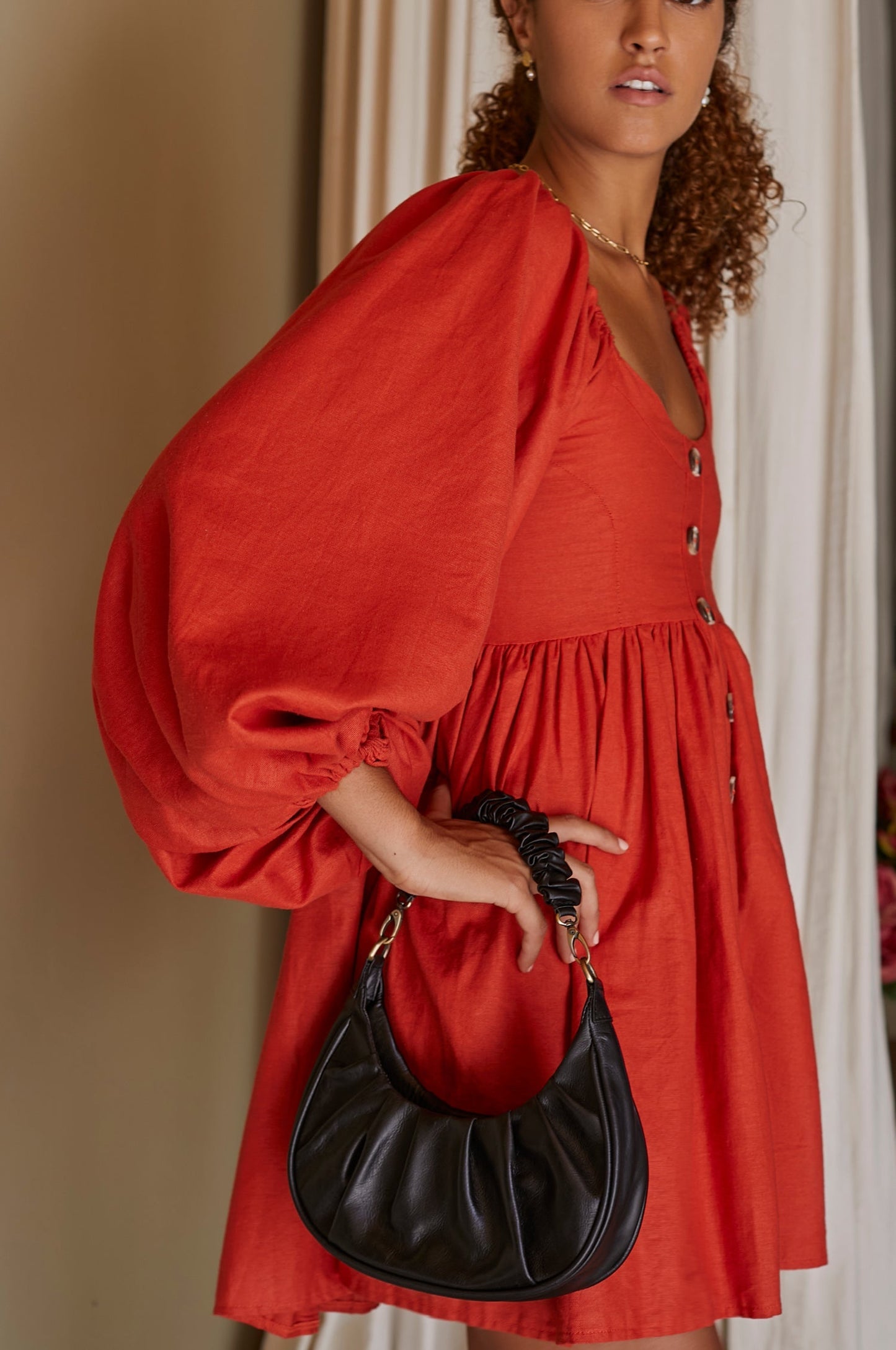 Chloie Elegant Empire Waist Linen Mini Dress