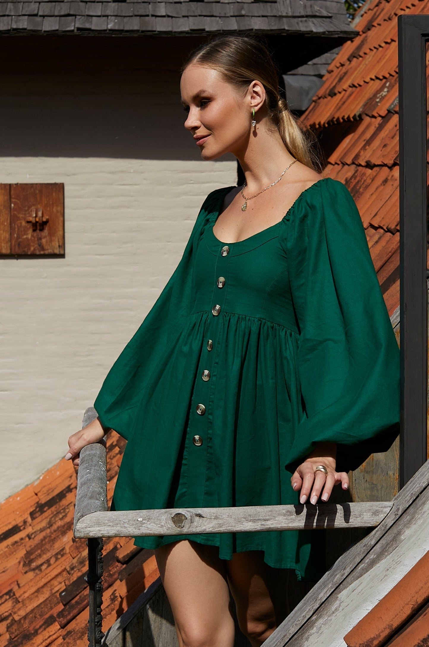 Chloie Elegant Empire Waist Linen Mini Dress