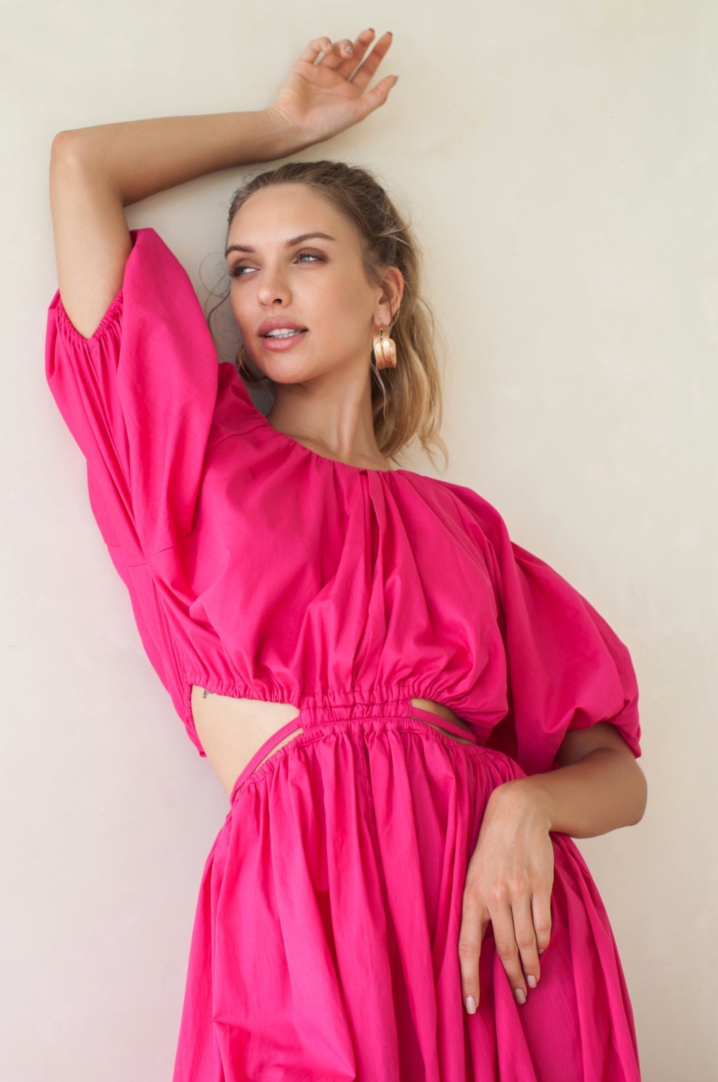 Chic Eva Poplin Cotton Cutout Midi Dress for Effortless Elegance