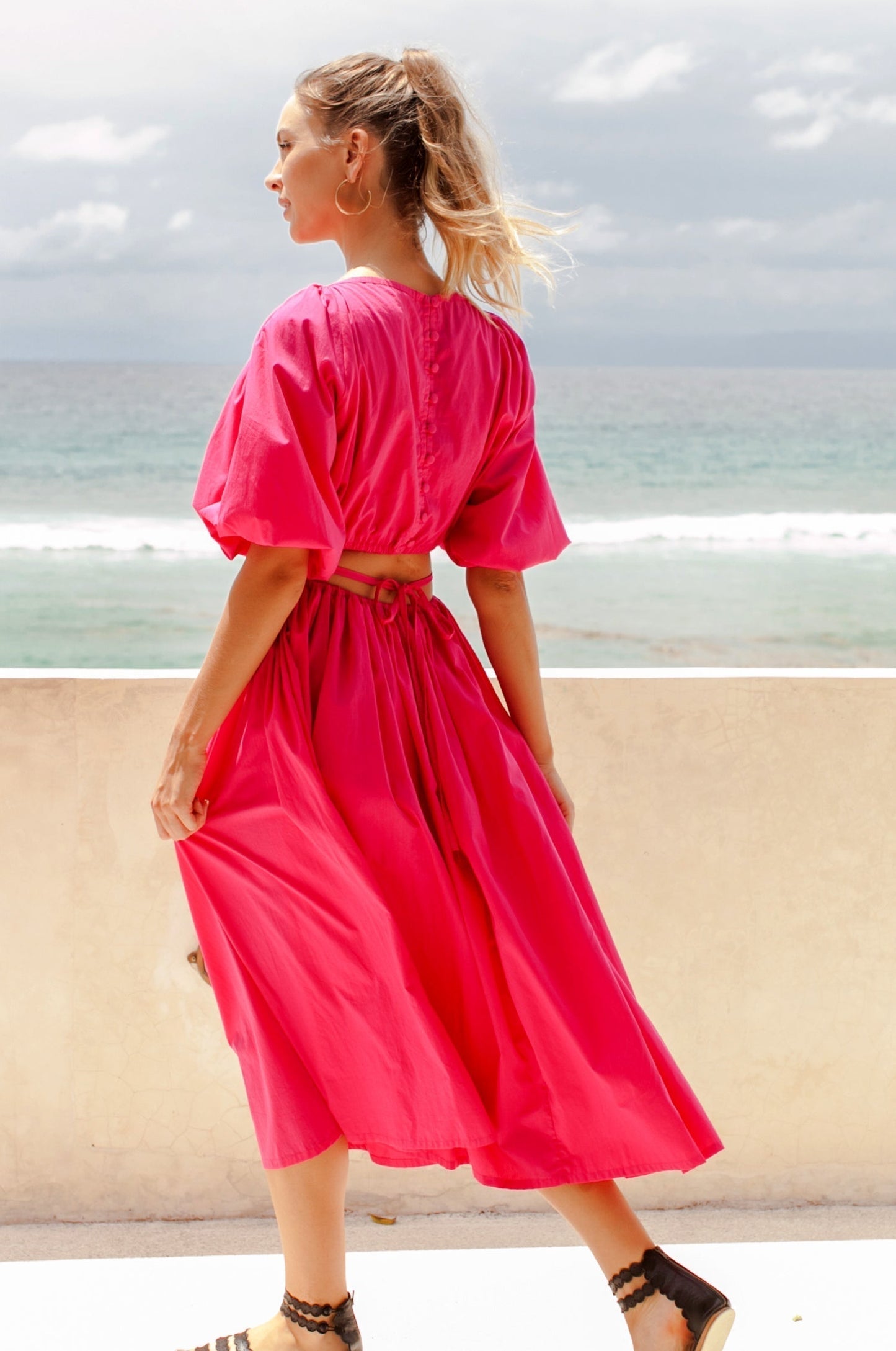 Chic Eva Poplin Cotton Cutout Midi Dress for Effortless Elegance