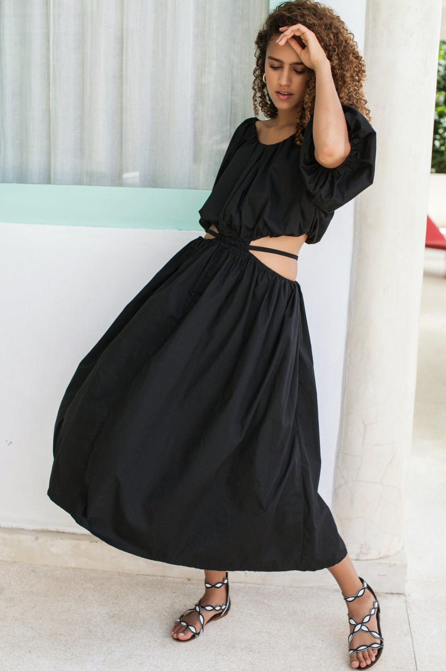 Chic Eva Poplin Cotton Cutout Midi Dress for Effortless Elegance