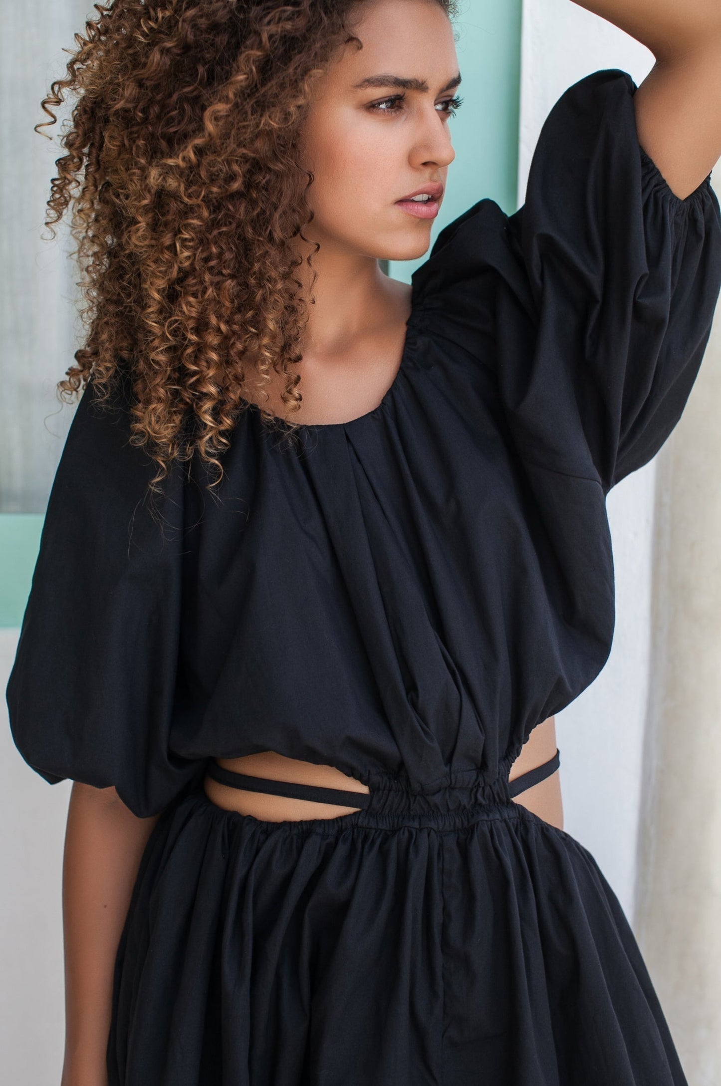 Chic Eva Poplin Cotton Cutout Midi Dress for Effortless Elegance