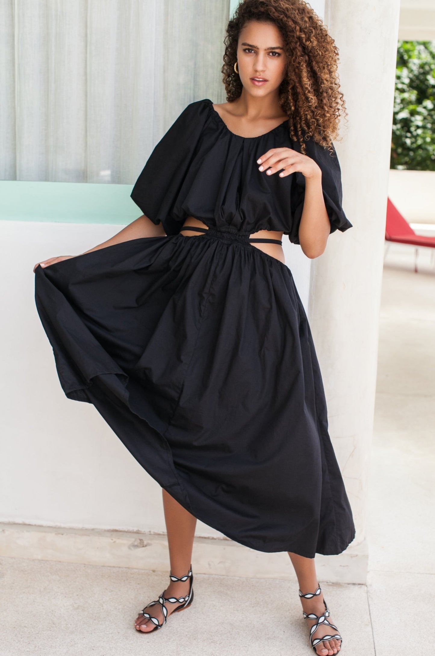 Chic Eva Poplin Cotton Cutout Midi Dress for Effortless Elegance