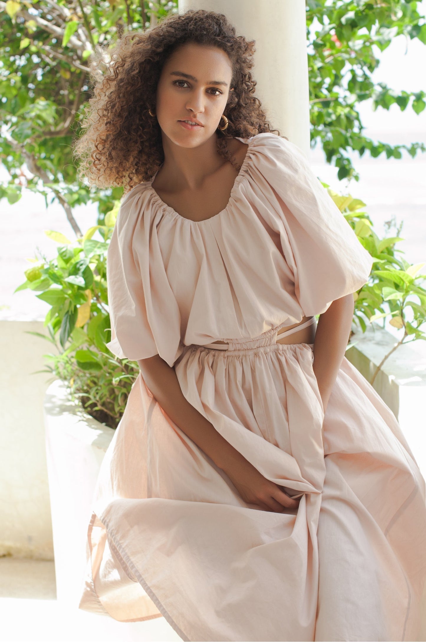 Chic Eva Poplin Cotton Cutout Midi Dress for Effortless Elegance