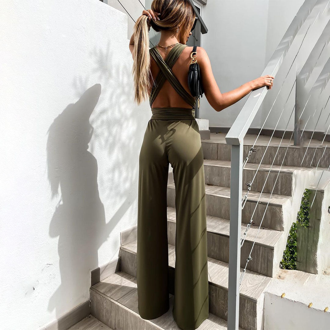 Chic Women's Jumpsuit Featuring a Stunning Deep V-Neckline