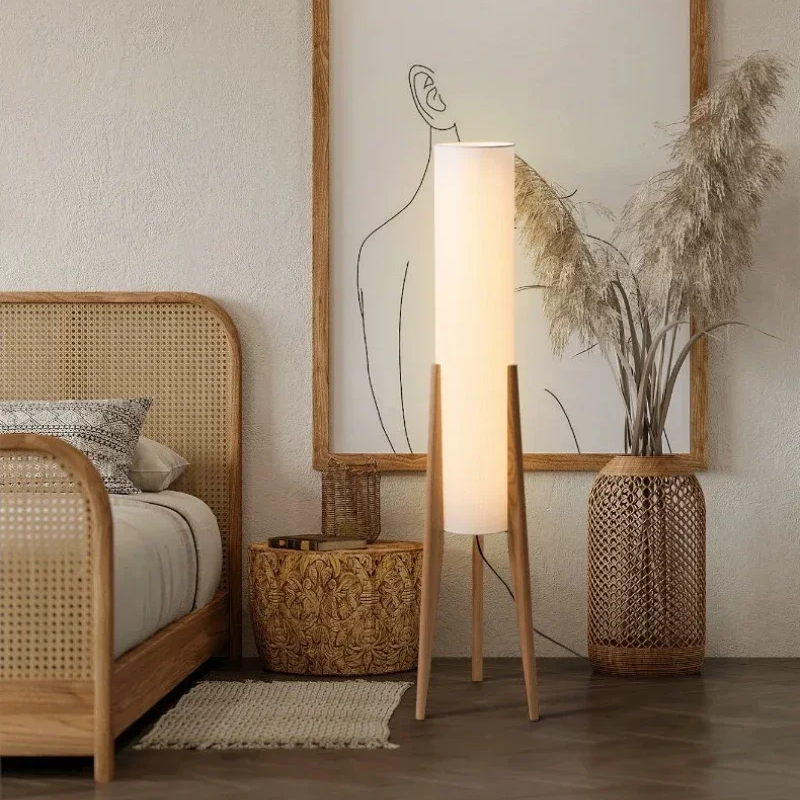 Elegant Japanese Floor Lamp Crafted from Solid Walnut Wood