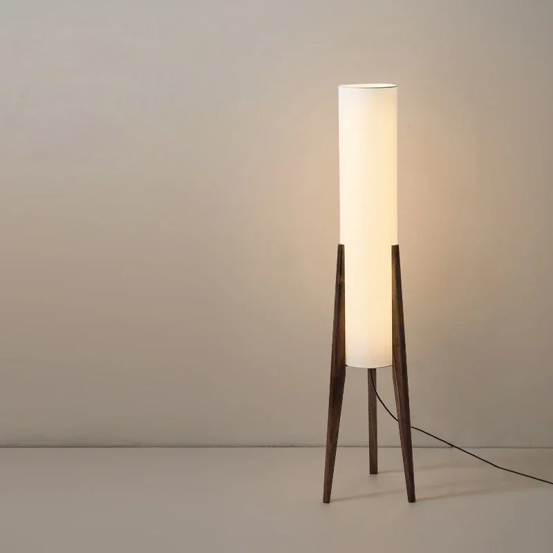 Elegant Japanese Floor Lamp Crafted from Solid Walnut Wood