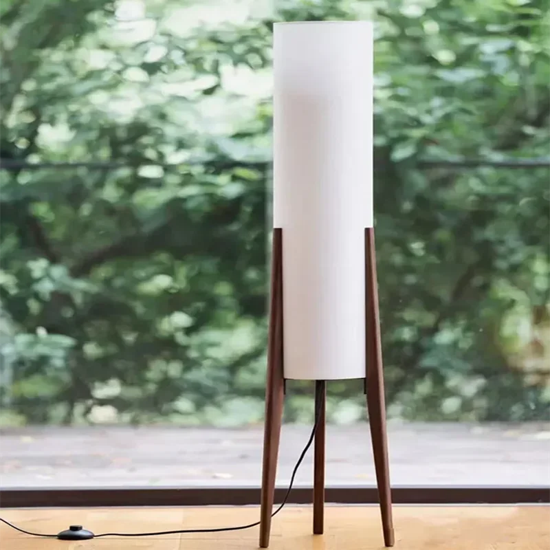 Elegant Japanese Floor Lamp Crafted from Solid Walnut Wood