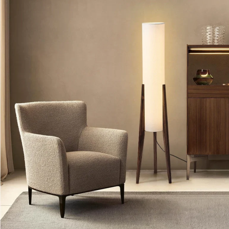 Elegant Japanese Floor Lamp Crafted from Solid Walnut Wood