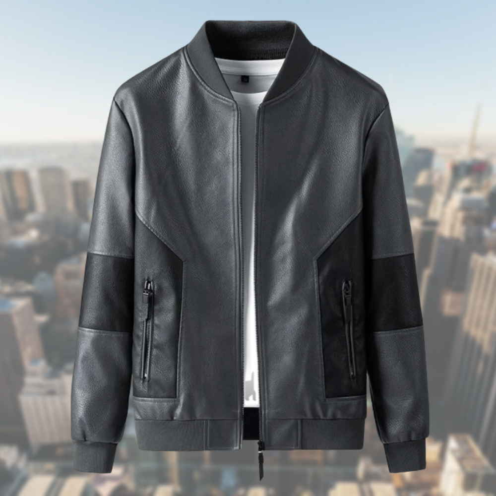 Stylish Men's Casual Faux Leather Jacket with Chic Notched Collar