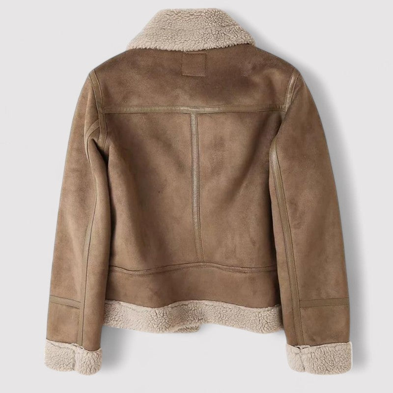 Women's Leather Jacket Featuring Luxurious Sherpa Detail