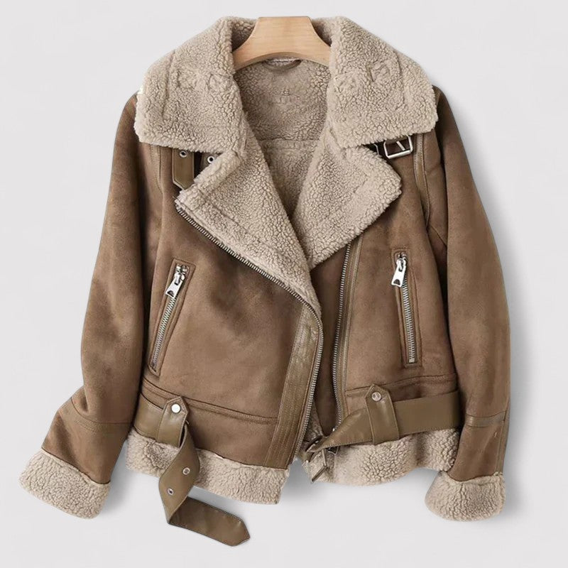 Women's Leather Jacket Featuring Luxurious Sherpa Detail