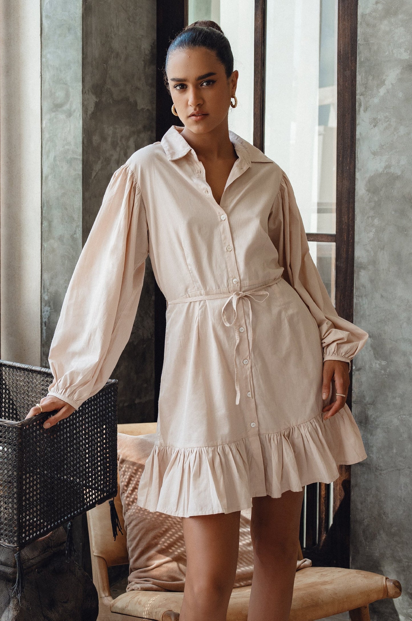 Chic Malina Cotton Mini Dress with Button Details