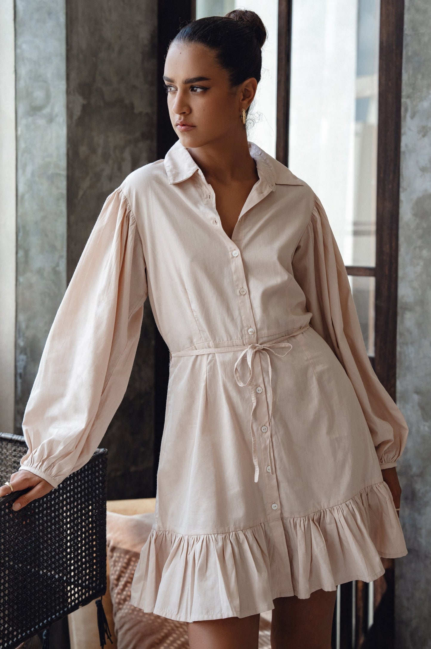 Chic Malina Cotton Mini Dress with Button Details