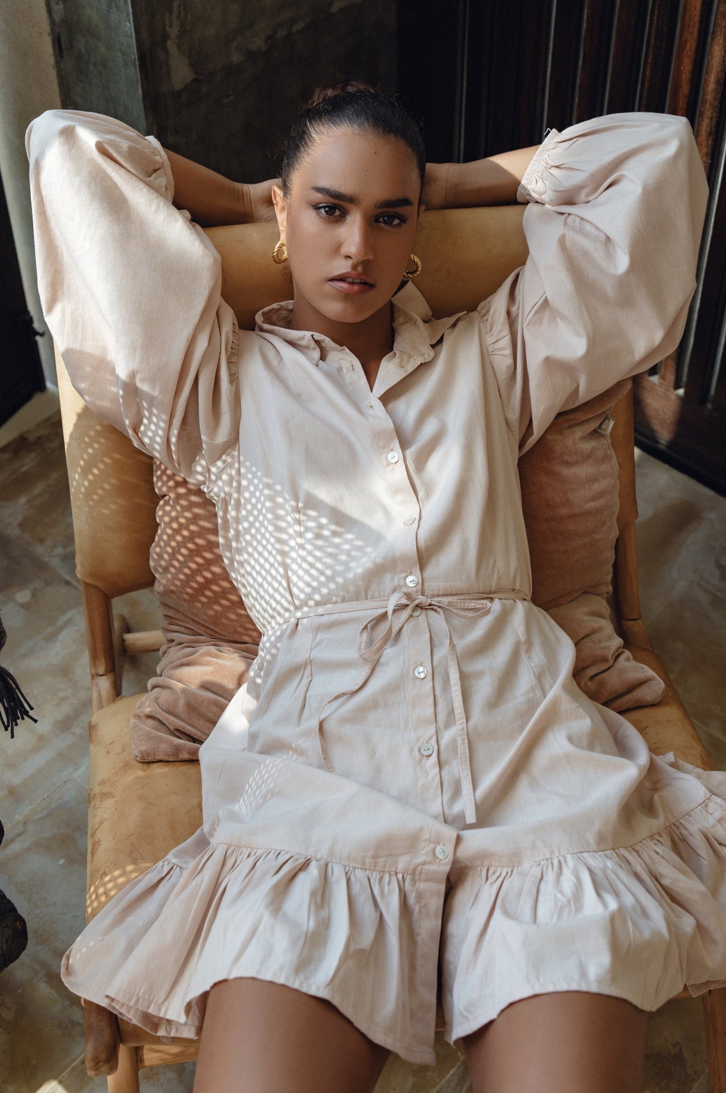 Chic Malina Cotton Mini Dress with Button Details