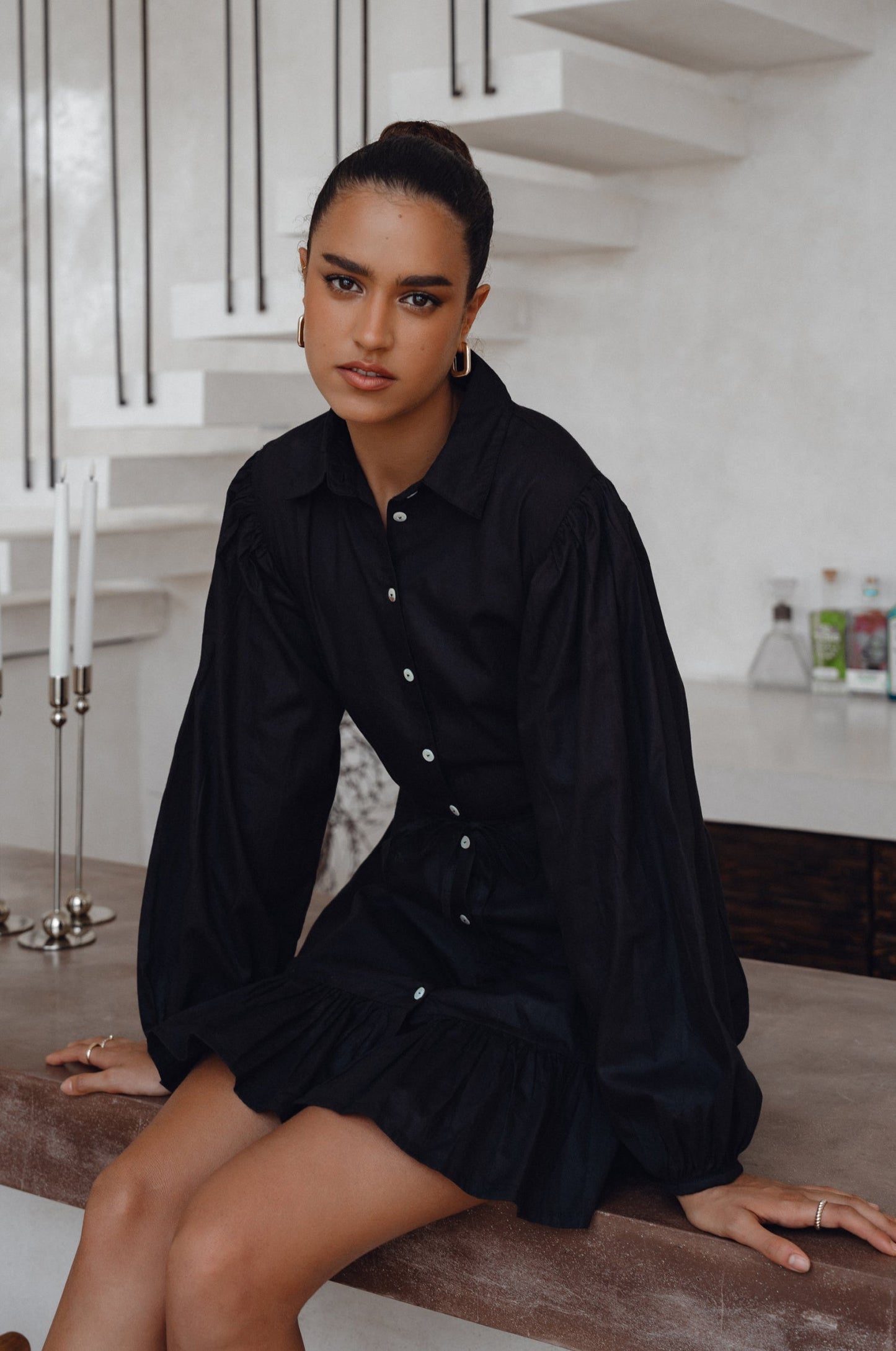 Chic Malina Cotton Mini Dress with Button Details