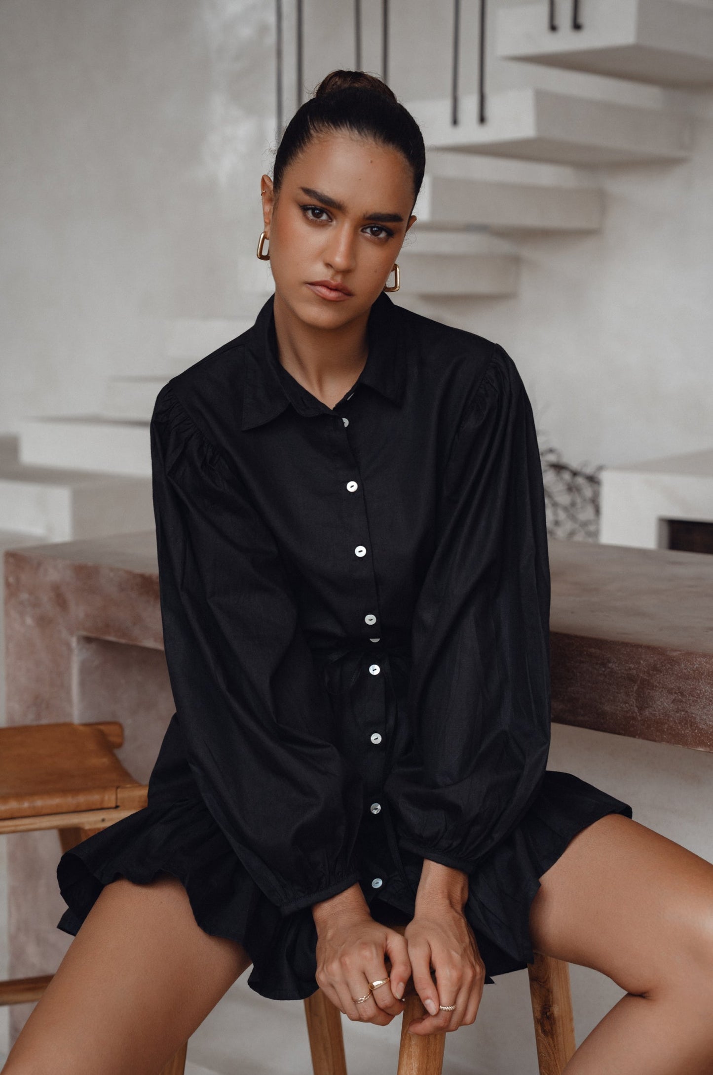 Chic Malina Cotton Mini Dress with Button Details