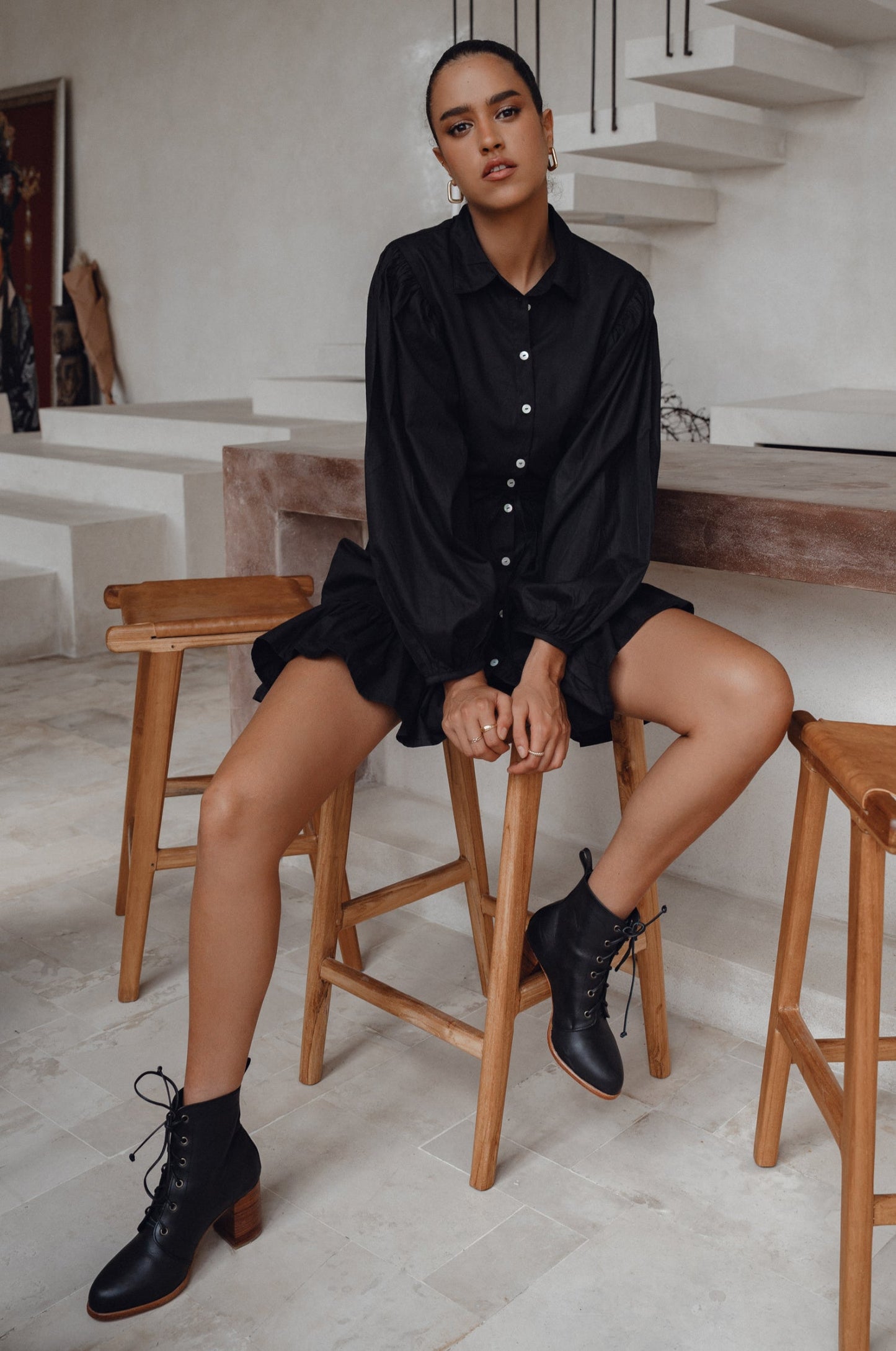 Chic Malina Cotton Mini Dress with Button Details