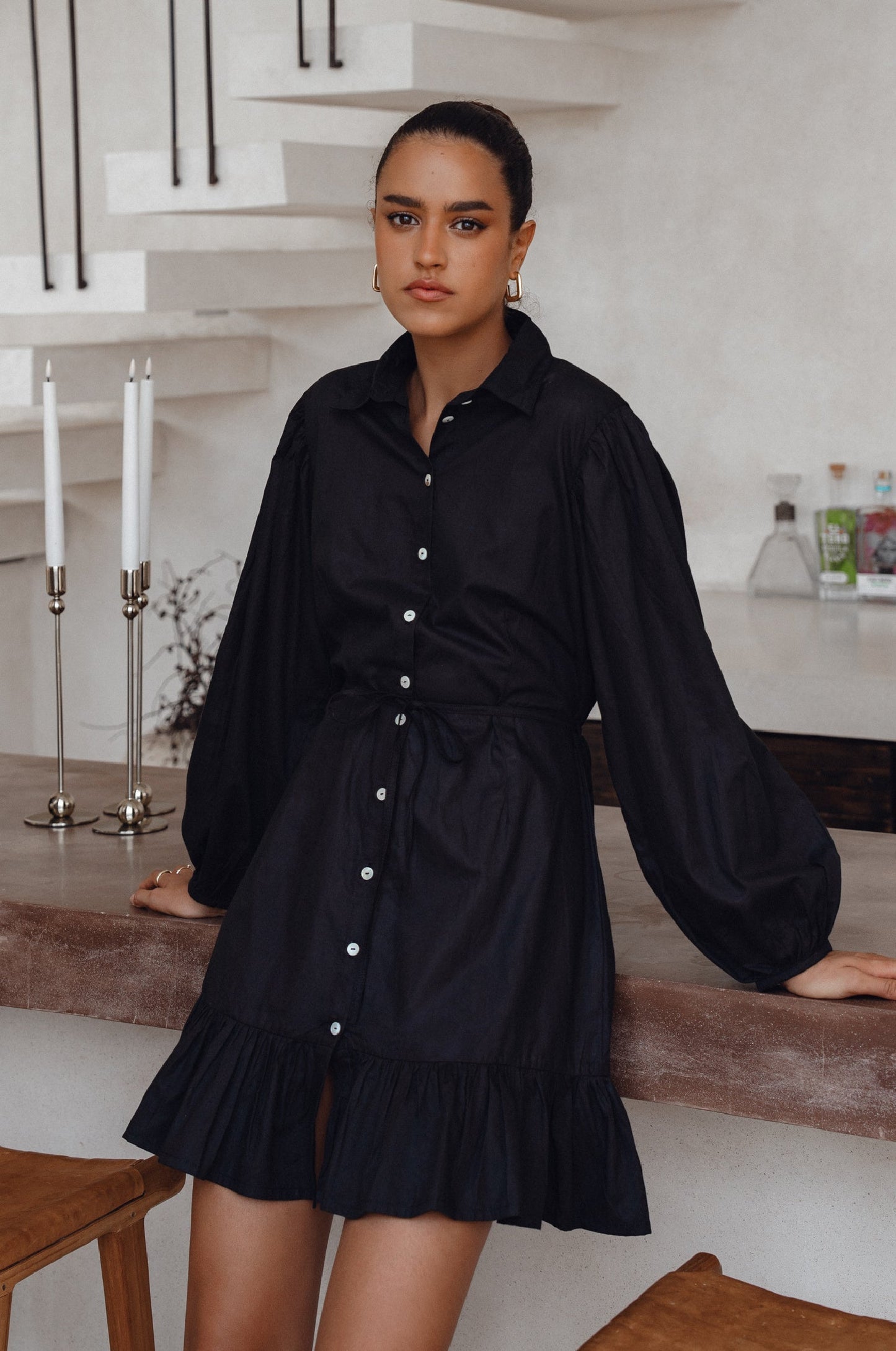 Chic Malina Cotton Mini Dress with Button Details