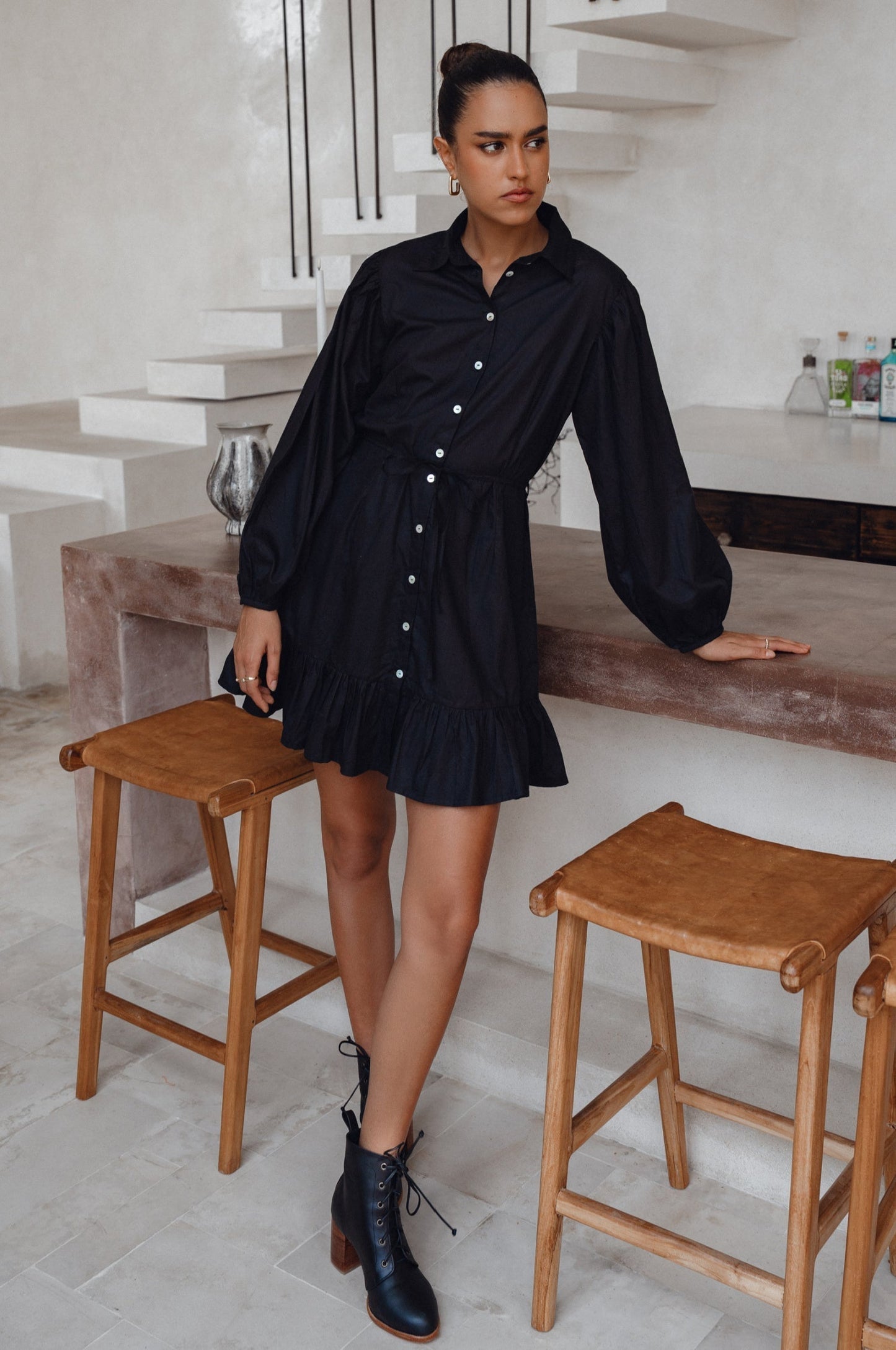 Chic Malina Cotton Mini Dress with Button Details