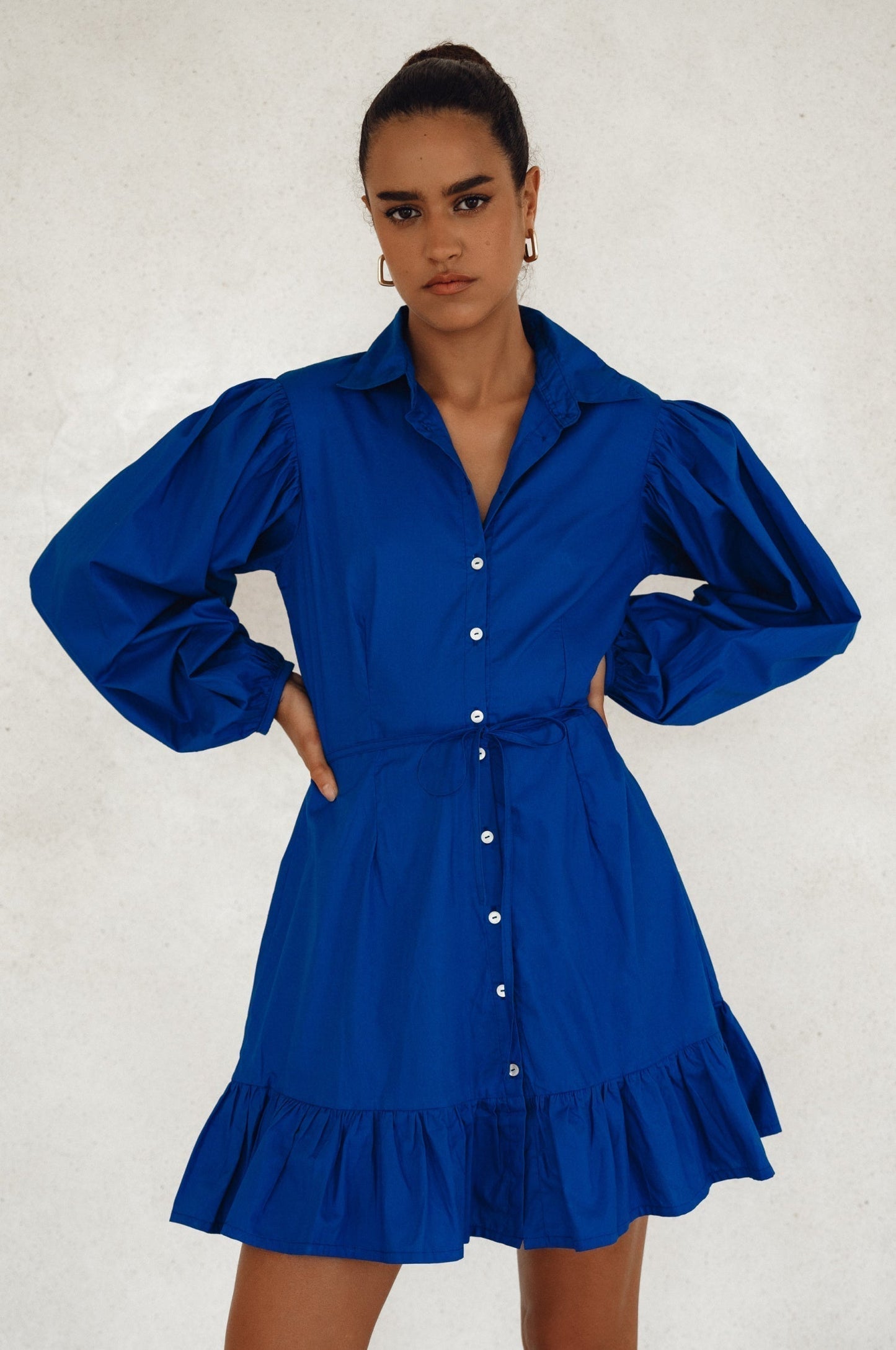 Chic Malina Cotton Mini Dress with Button Details