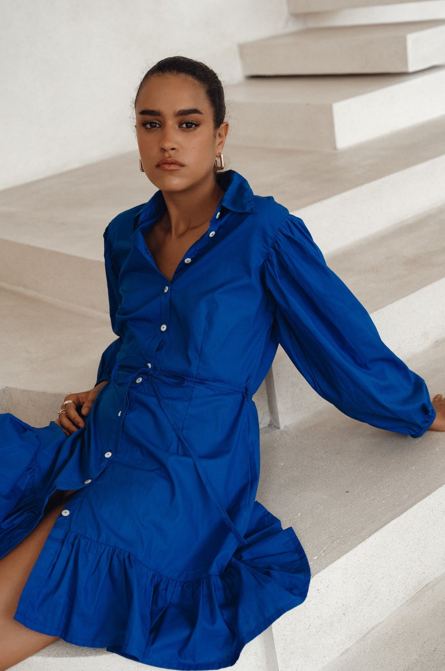 Chic Malina Cotton Mini Dress with Button Details