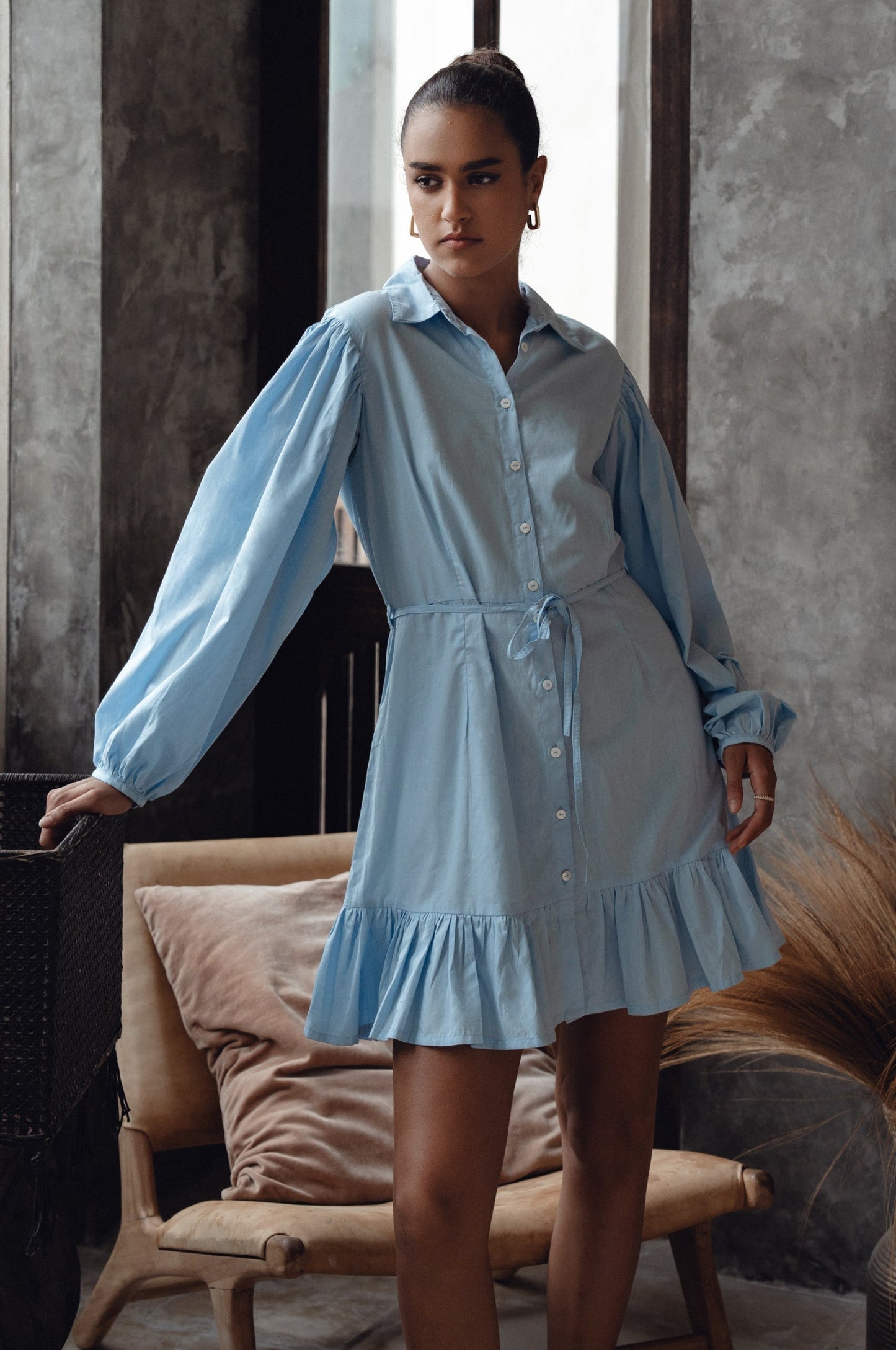 Chic Malina Cotton Mini Dress with Button Details