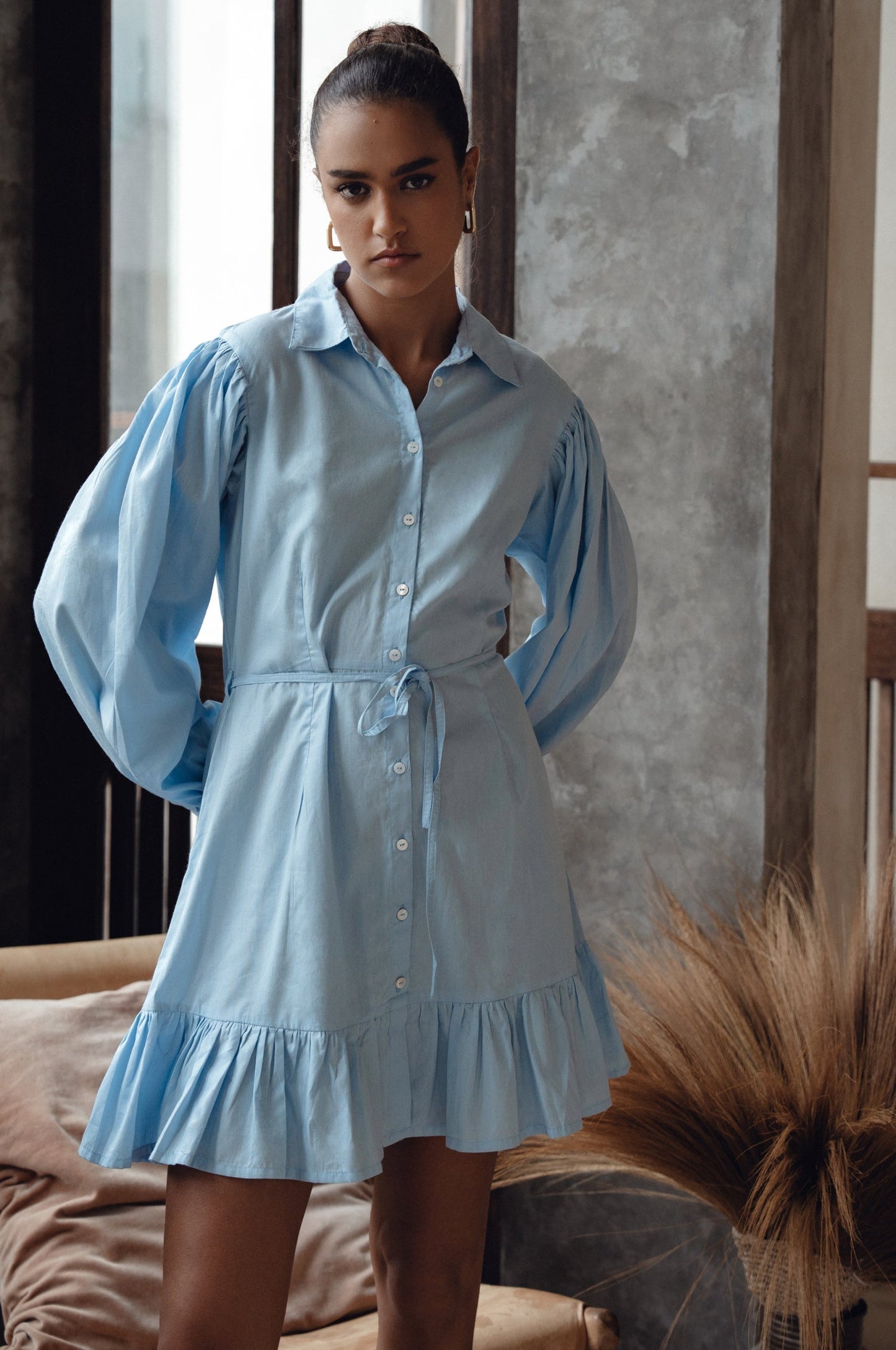 Chic Malina Cotton Mini Dress with Button Details