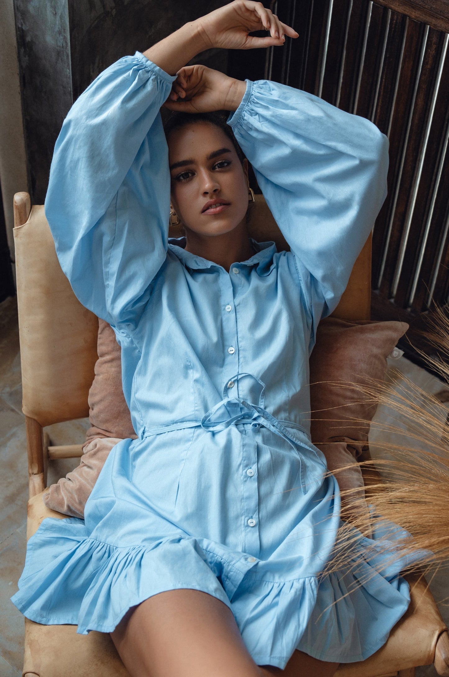 Chic Malina Cotton Mini Dress with Button Details