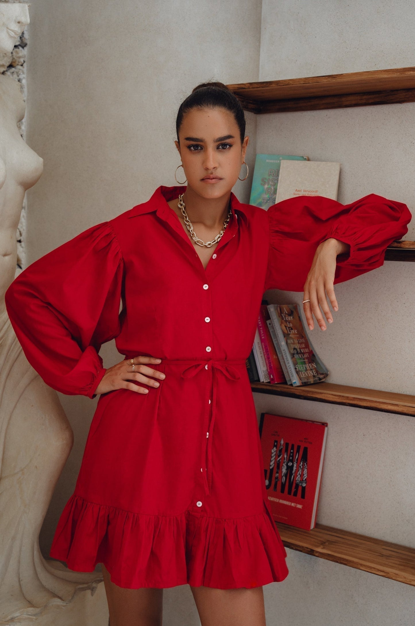 Chic Malina Cotton Mini Dress with Button Details