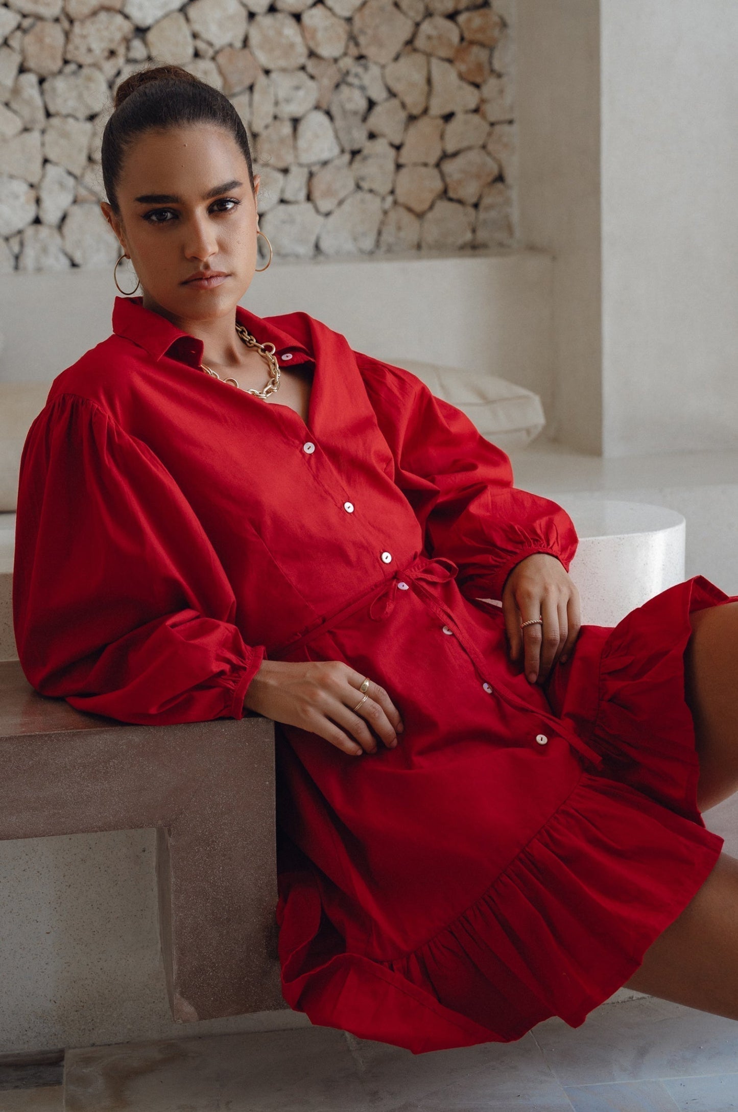 Chic Malina Cotton Mini Dress with Button Details